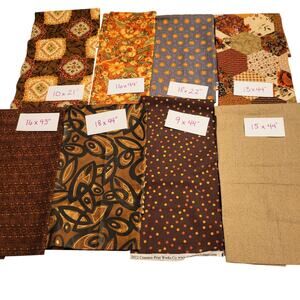 Cotton Fabric Lot 8 Pcs Fall Brown Prints Floral Geo Dot 18x44–10x21" Orange